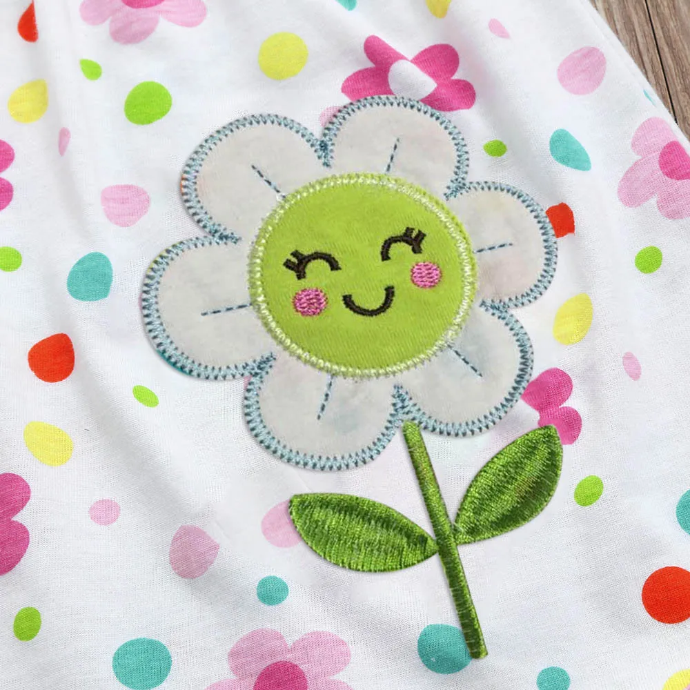 Toddler Cute Baby Cotton Flower Children Dot Striped Tees Dress T-Shirt Vest