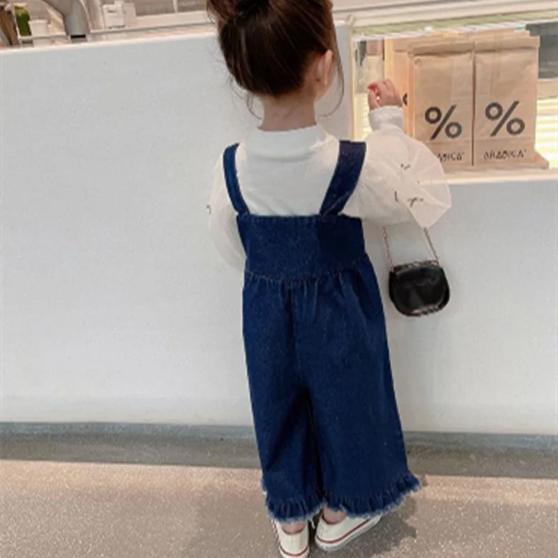 Spring Autumn Kawaii Fashion Solid Color Sweet Girls\' Jumpsuits Loose Casual Wide Leg Pants Chic All Match Children\'s Trousers