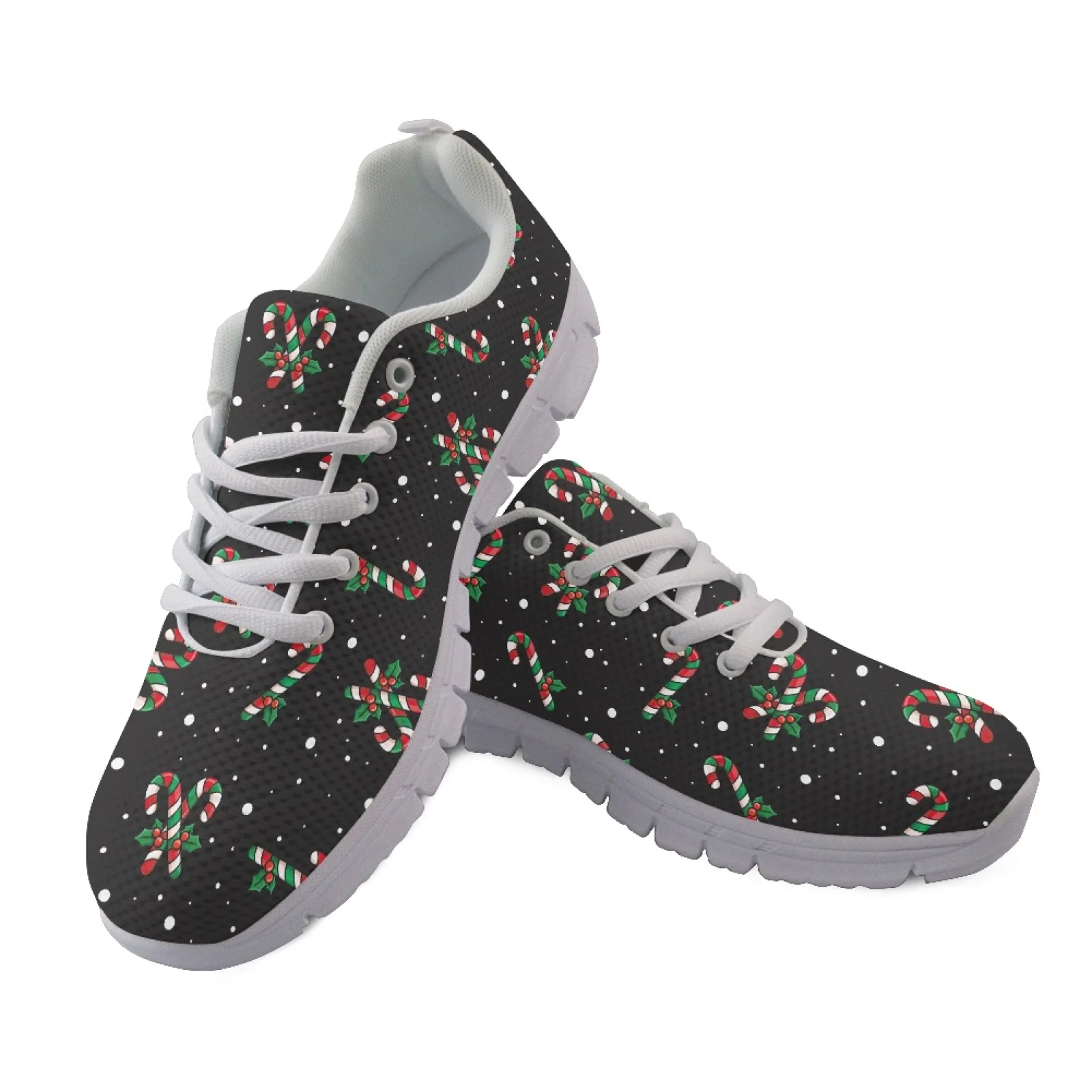 Zapatillas deportivas de Navidad de la marca Coloranimal, con diseño de bastones de caramelo, suela de EVA y tejido de malla, ideales para el gimnasio y actividades al aire libre.