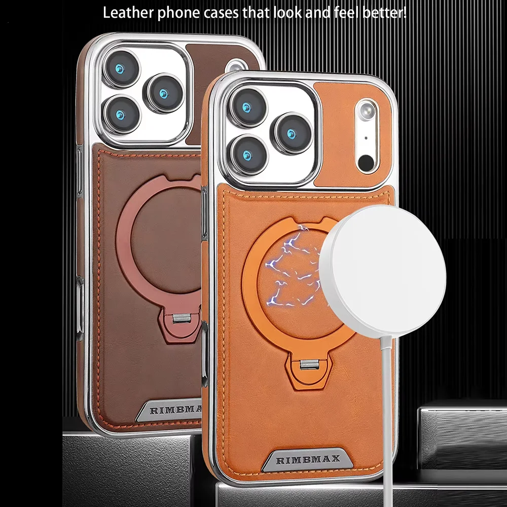

Luxury Rotating Stand Case for IPhone 17Pro Max 17Pro 17Air 16 Pro 13 15 Pro Max 14 Plus Plating Bracket Back Pu Leather Cover