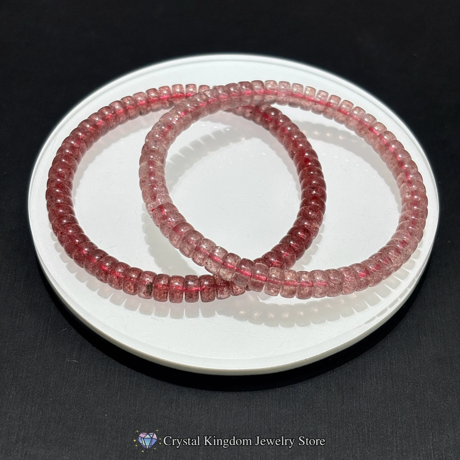 

Natural Strawberry Quartz Disc Bead Bracelet,Small Tablet Shaped Crystals, Dainty Valentine's Day Gift,Daily Wear for Girl