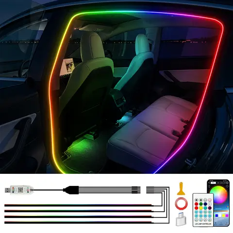 Akryl APP-styrd bilbelysning med LED-invändig belysning, vattentät EL-trådssats med omgivningsbelysning under instrumentbrädan för dörrkarmen 10 best sales LED-lampor under bilen - №4
