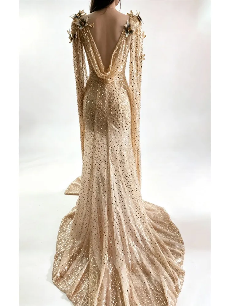 Champagne Host Toast Deep Catwalk Beading Shawl Three-Dimensional Dress