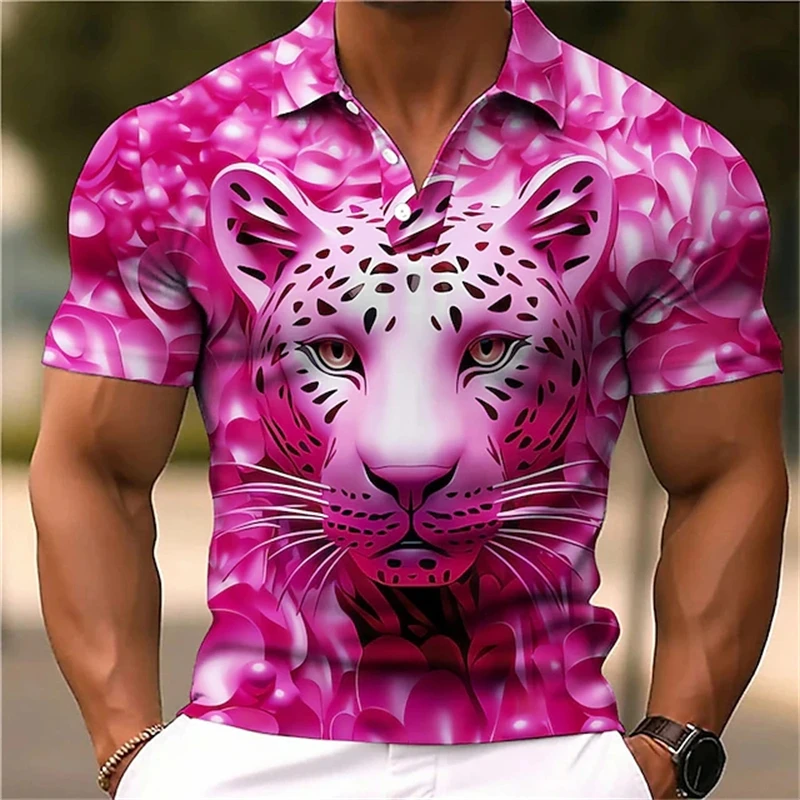 Animal Lion Mens Casual 3D Print Polo Shirt Outdoor Casual Daily Streetwear Polyester Short Sleeve Lapel Polo Shirts Men Clothes