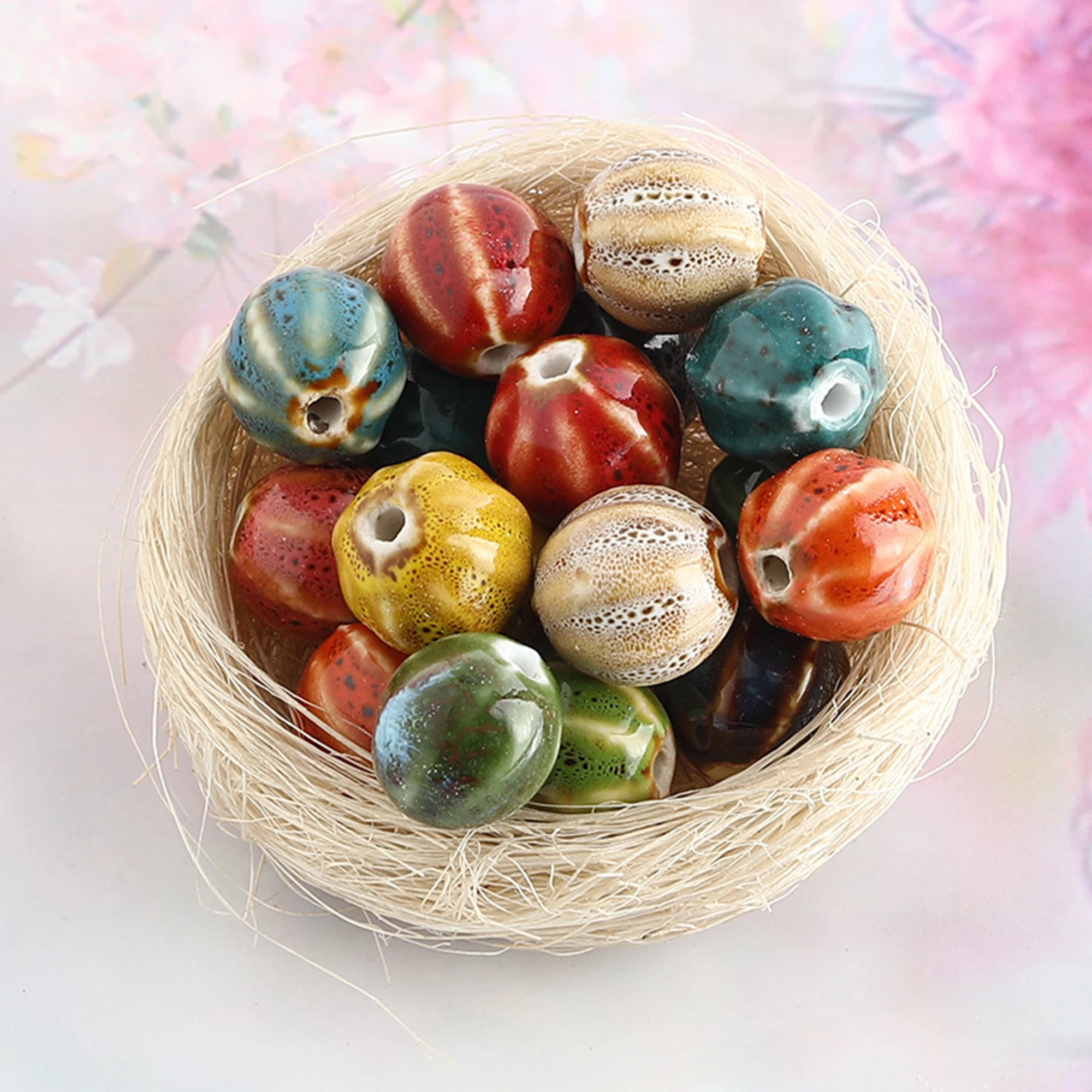 10pcs 11mm Nepal Style Ceramic Beads Multicolor Porcelain Beads Loose  Spacer Beads for Jewelry Making DIY Bracelets Necklace