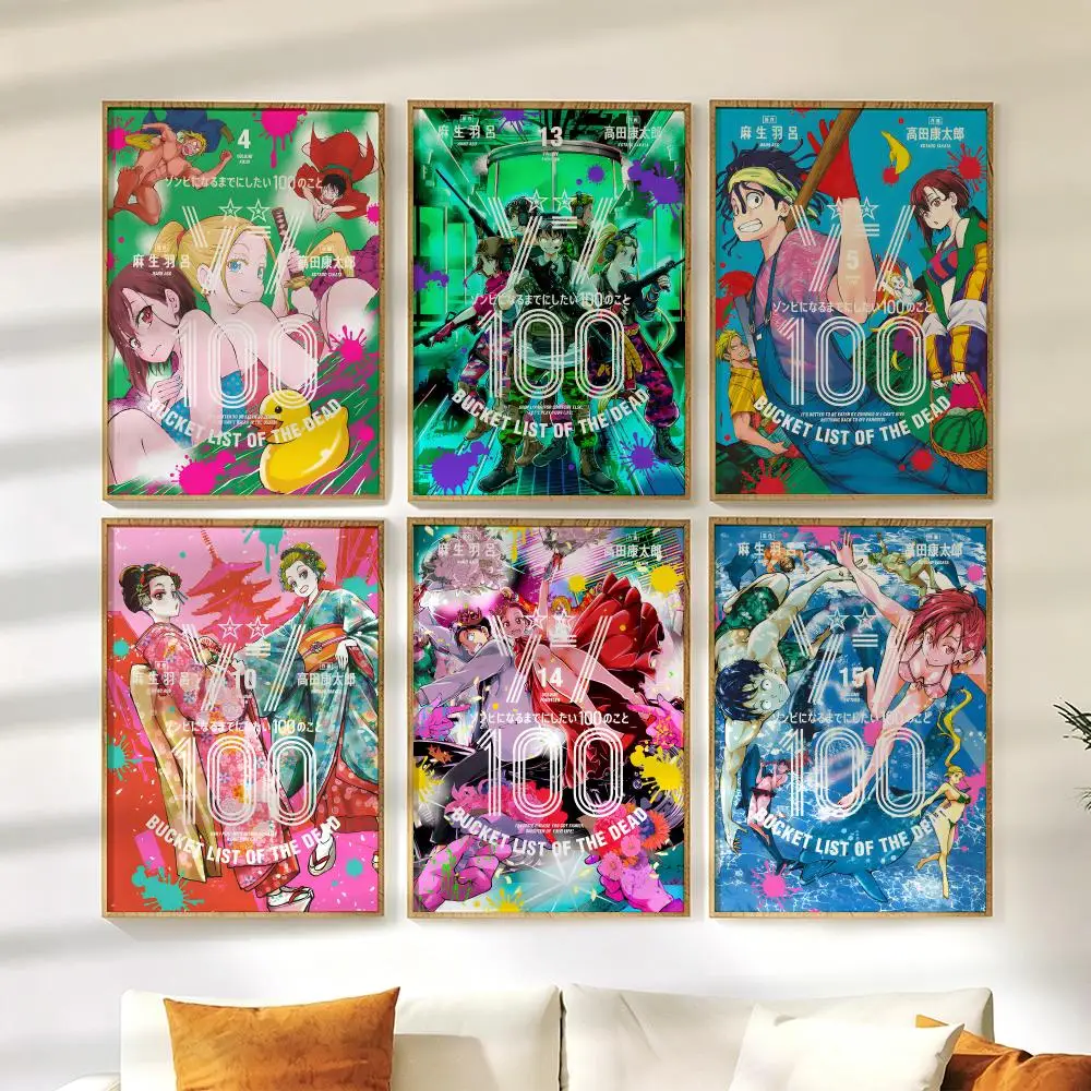 Z-Zom 100 Bucket List of the Dead Poster Wall Stickers HD Painting Self Adhesive Art Decals for Bedroom Living Room Home Decor