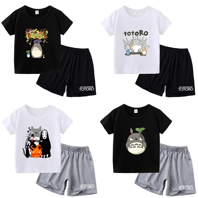 

2026 Totoro T-shirts and Shorts Set Cartoon Anime Pattern Printed T-Shirt Boys Girl Summer Clothes Comfortable Short Sleeve Gift