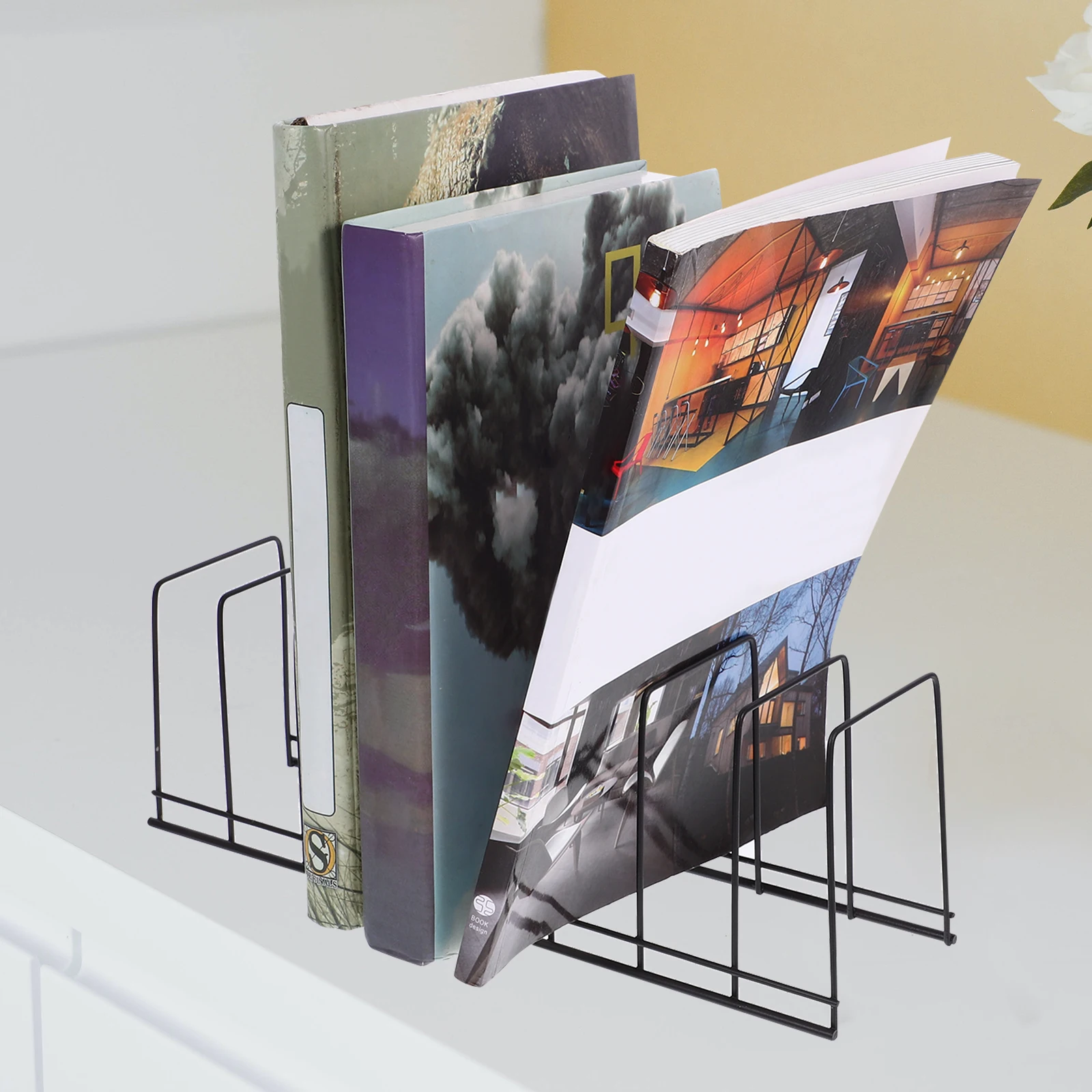 

File Sorter Bookend Metal Desktop Organizer For Office School Home Multi-Function Iron Book Stand Magazine Holder Storage Rack