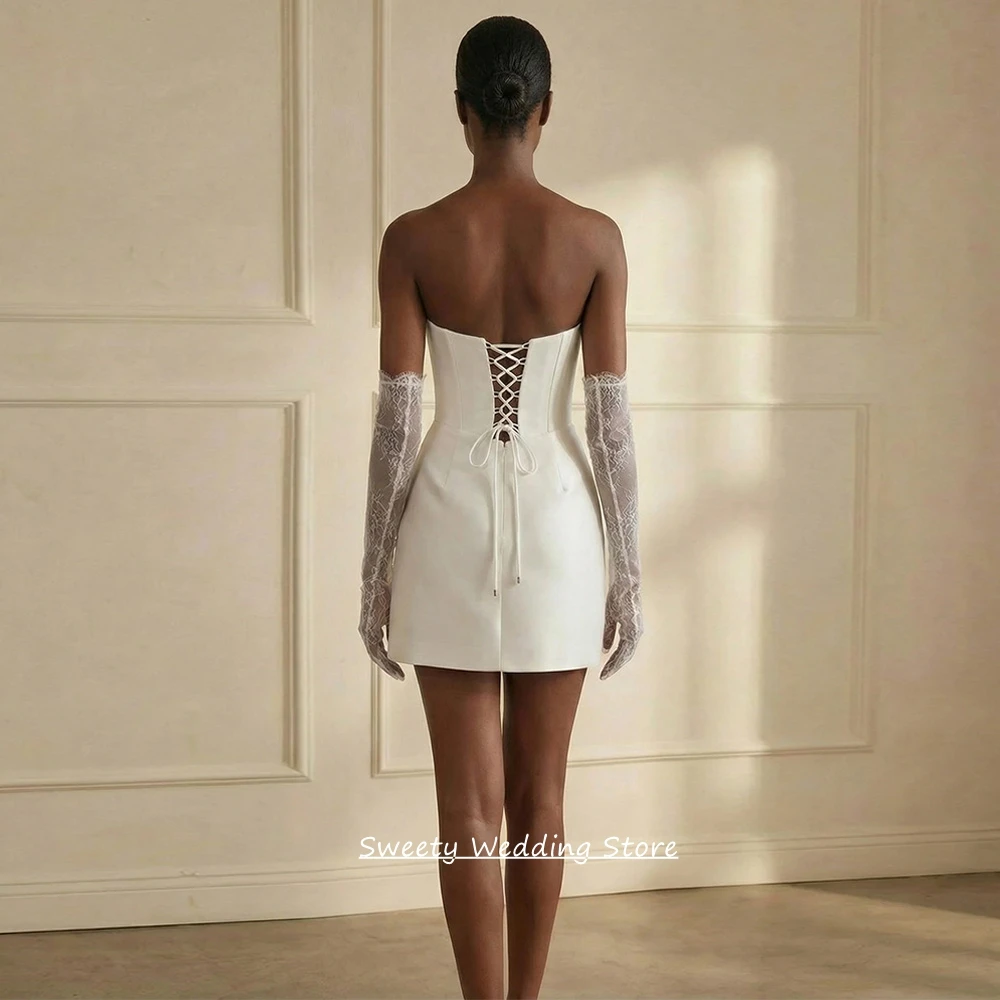 Customized Two Piece Wedding Dress Sexy Strapless Sleeveless Beading Applique Bride Mini Corset Bridal Gown Plus Size