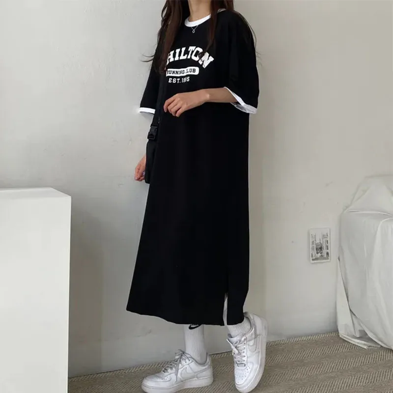 Vestidos de manga corta con letras estampadas para mujer, ropa de calle Harajuku, moda coreana, primavera y verano, 2024