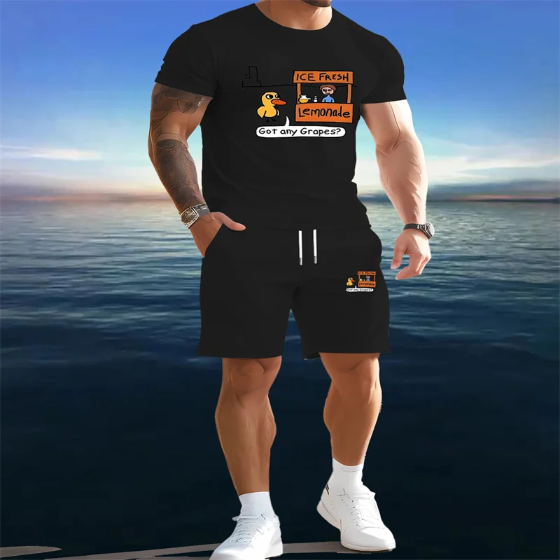 2025 Set sportivo da uomo estivo Girocollo T-shirt a maniche corte e pantaloncini sportivi con coulisse Set Set sportivo da strada casual da 2 pezzi