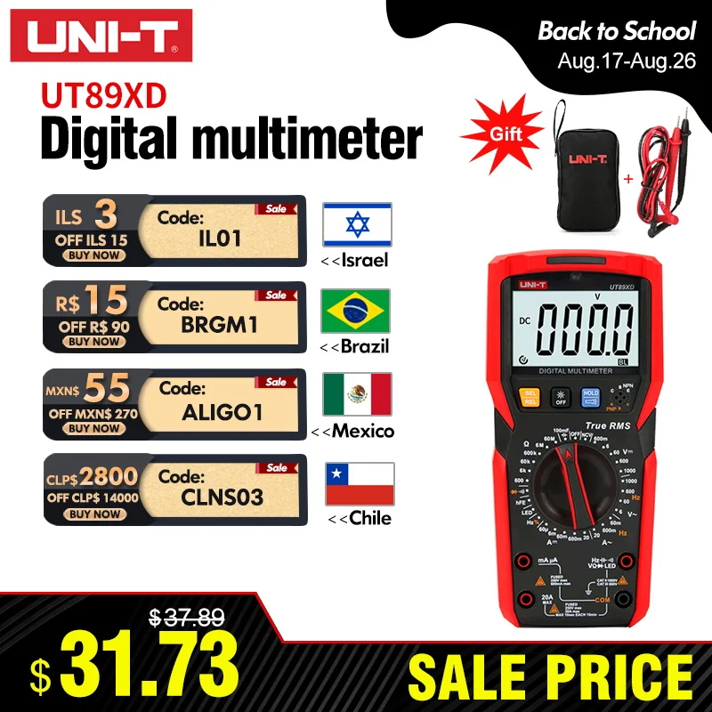 Multímetro digital profissional UNI-T ut89x ut89xd, true rms ncv 20a, corrente ac dc, voltímetro, testador de resistência de capacitância
