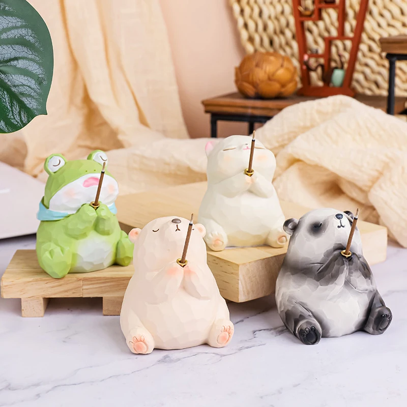 1pc Resin Crafts Frog Bear Panda Cat Zen Incense Holder Cute Incense Stick Incense Burner Tea Table Home Decoration