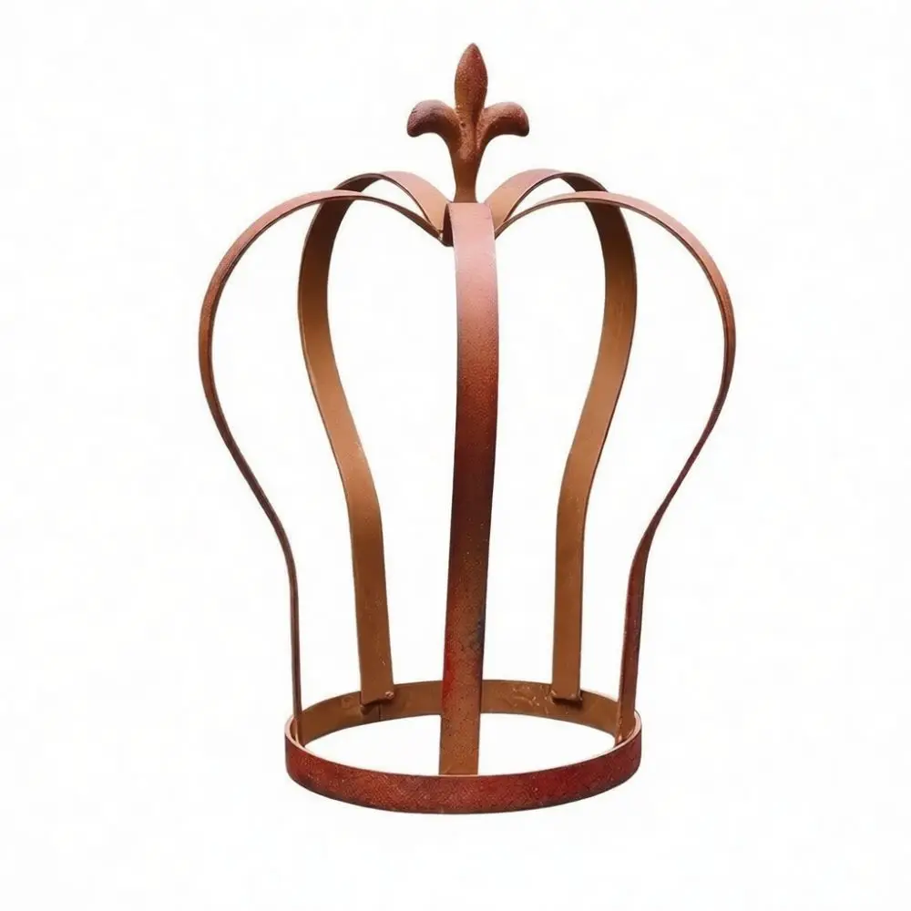 Vintage Style Crown Garden Decorative Stake Iron Lawn Ornament Freestanding Landscaping Art For Home Patio Wedding