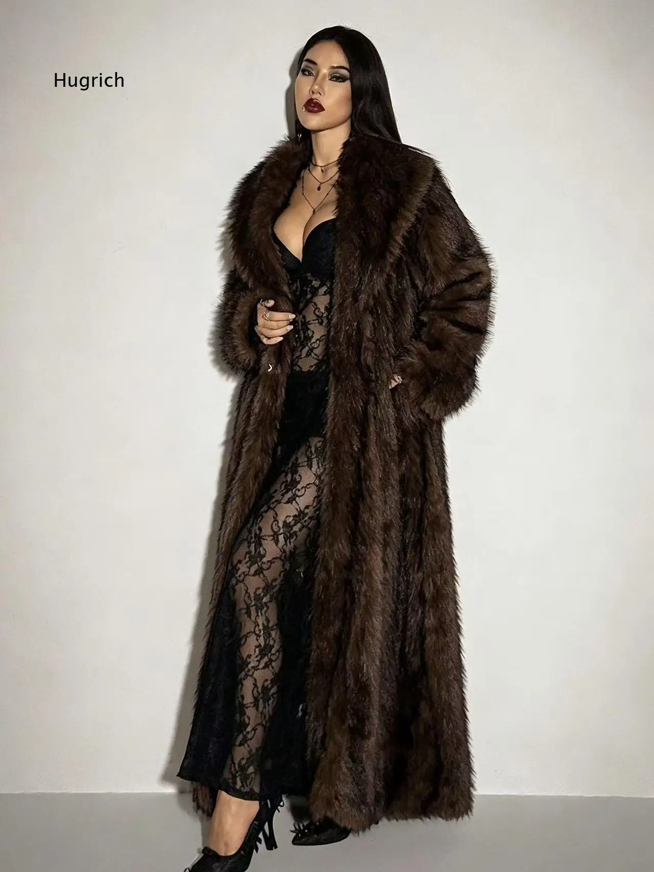 Women Elegant Versatile Faux Fur Long Fluffy Coat Loose Fit Thick Warm Outerwear For Street Commute And Daily Matching