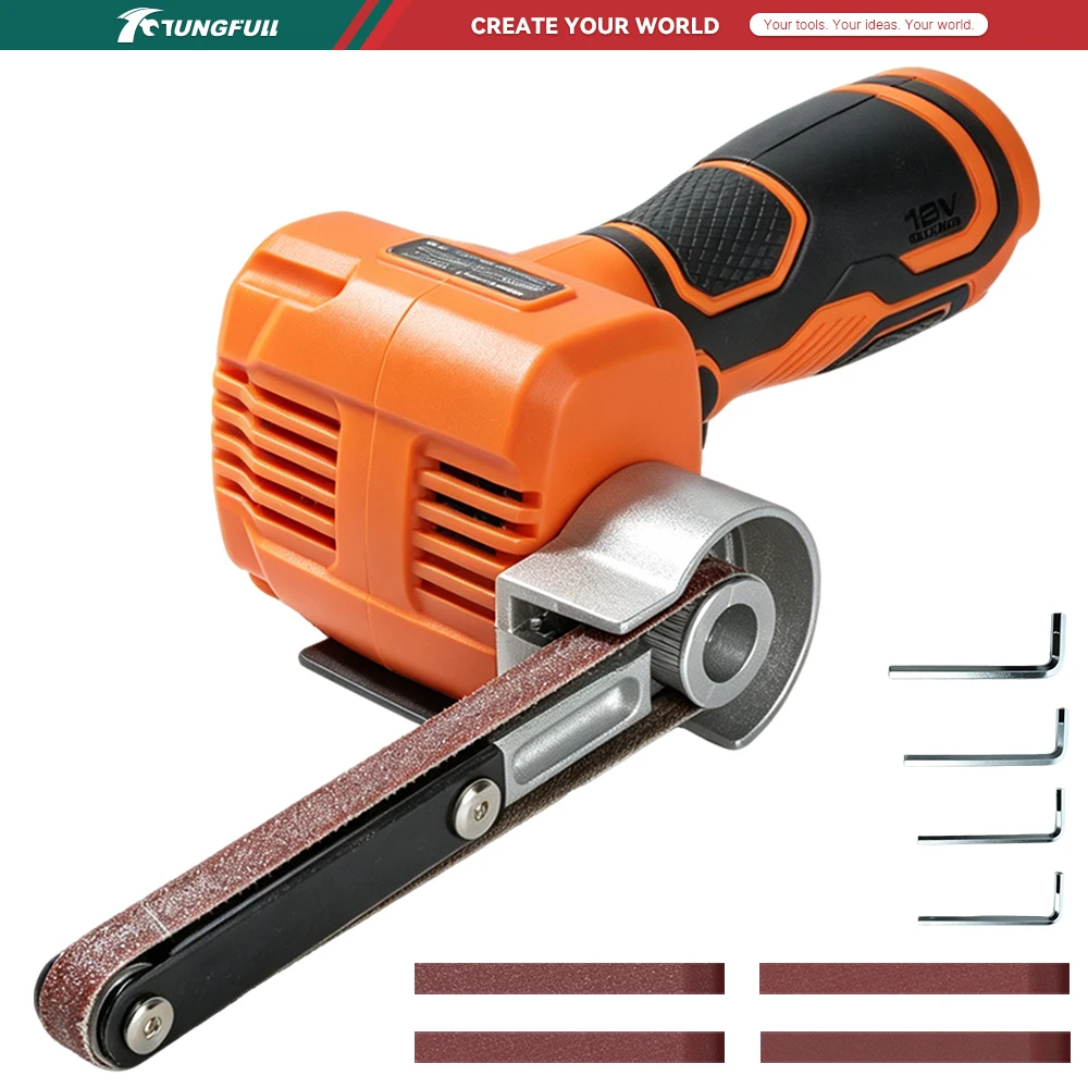 12V Cordless Electric Mini Sander Sand Machine 380W 6800RPM Portable Pipe Sander Polisher Belt Grinder for Wood Metal Plastic