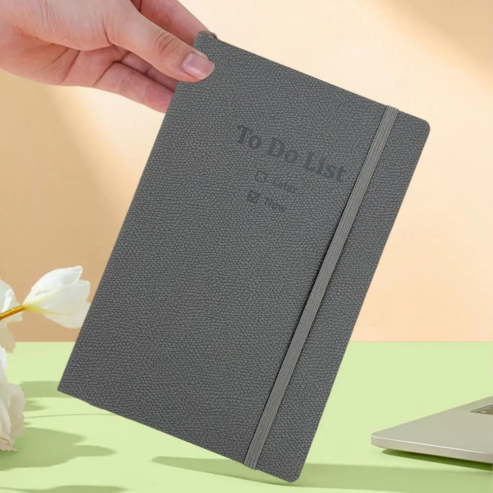 할 일 목록 플래너 시간 관리 A5 플래너, 하드 커버 탄성 밴드 리본 북마크, 학생용 두꺼운 종이 번짐 없음