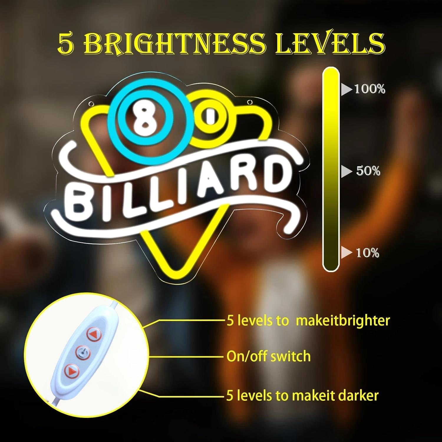 Billiards Neon LED Wall Sign for Game Room & Bar Decor, USB Powered Hanging Art Billboard Light, Perfect Gift for Pool Fans