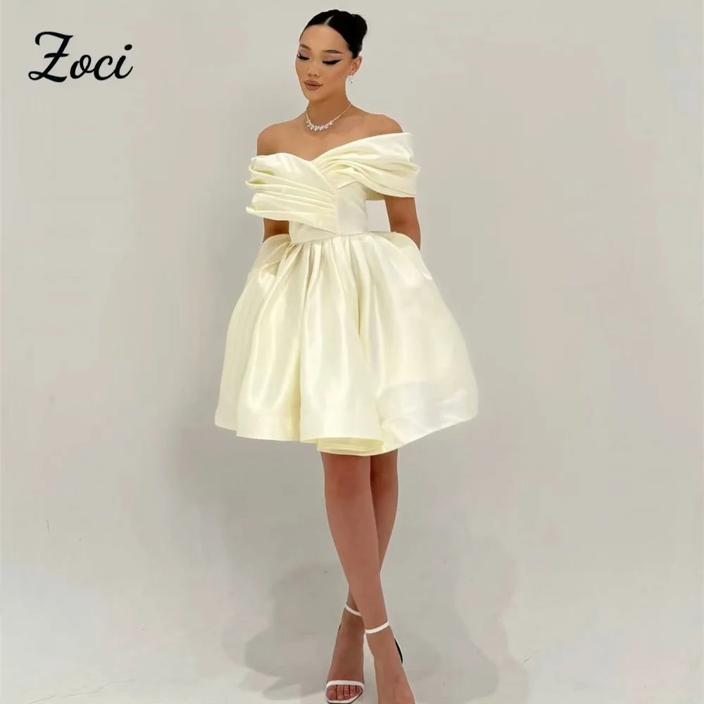 

Zoci Light Yellow Short Off The Shoulder Evening Dresses A Line Knee Length Pron Party Gown Birthday Dresses 2026 Customized