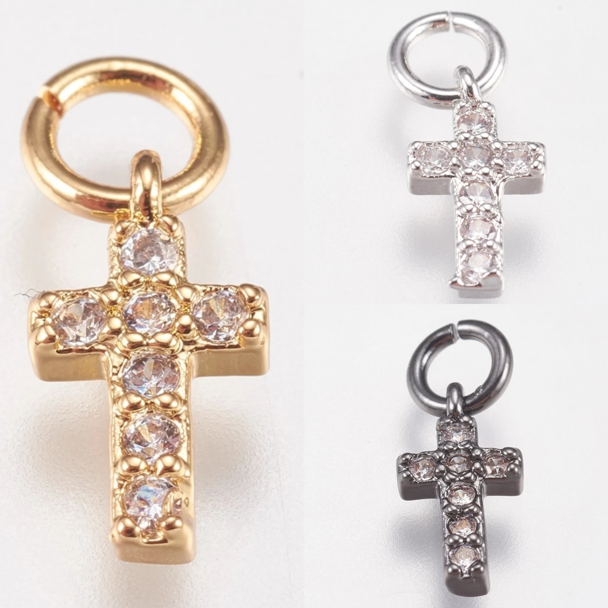 

20Pcs Tiny Cross Pendants Cubic Zirconia Crucifix Hang Ornament for DIY Easter Eid Bracelet Necklace Jewelry Making 9x5x1.5mm