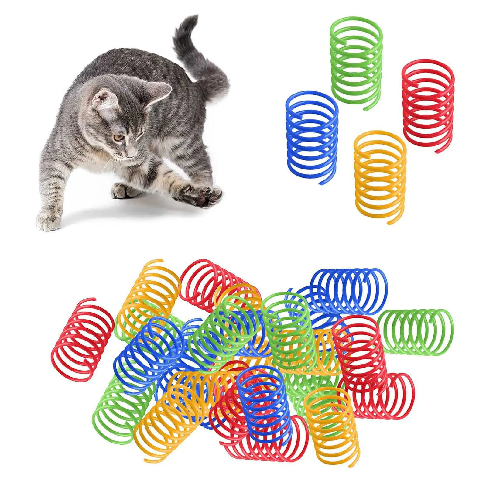 8 Pcs Colorful Plastic Spring Coil Cat Toys, Spiral Interactive Bouncing Play Toys, Durable Plastic Cat Training Chew Toys, Fun