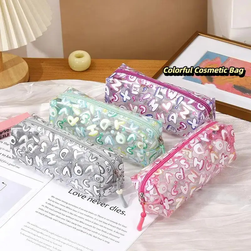 حقيبة مكياج نسائية شفافة مخططة ملونة مقاومة للماء من مادة PVC حقيبة مستحضرات التجميل المحمولة ذات سعة كبيرة حقيبة تخزين أدوات الزينة #2