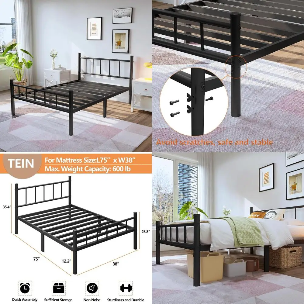 

14 Twin Metal Bed Frame with Slats, Underbed Storage, No Box Spring Required