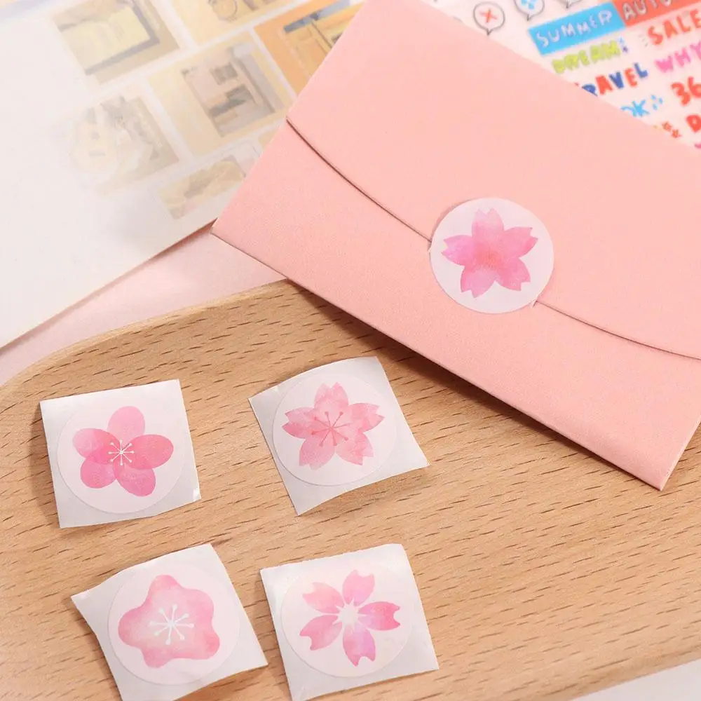 500pcs/roll Sticker Decor Cherry Blossom Sticker Self-adhesive Label Flower Sticker Envelopes Sealed Baking Label Practical