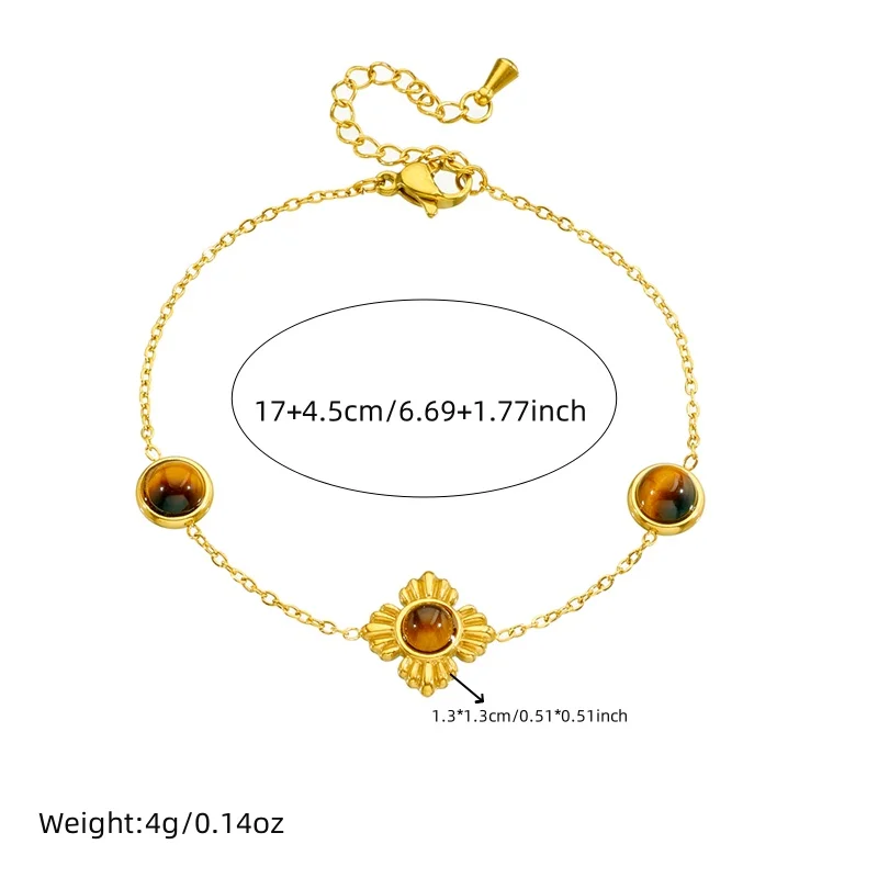 LAMENGLY316l Stainless Steel Mysterious Succinite Cross Flower Bracelet For Woman Girl Luxury Elegant Non-Fading Hand Chain