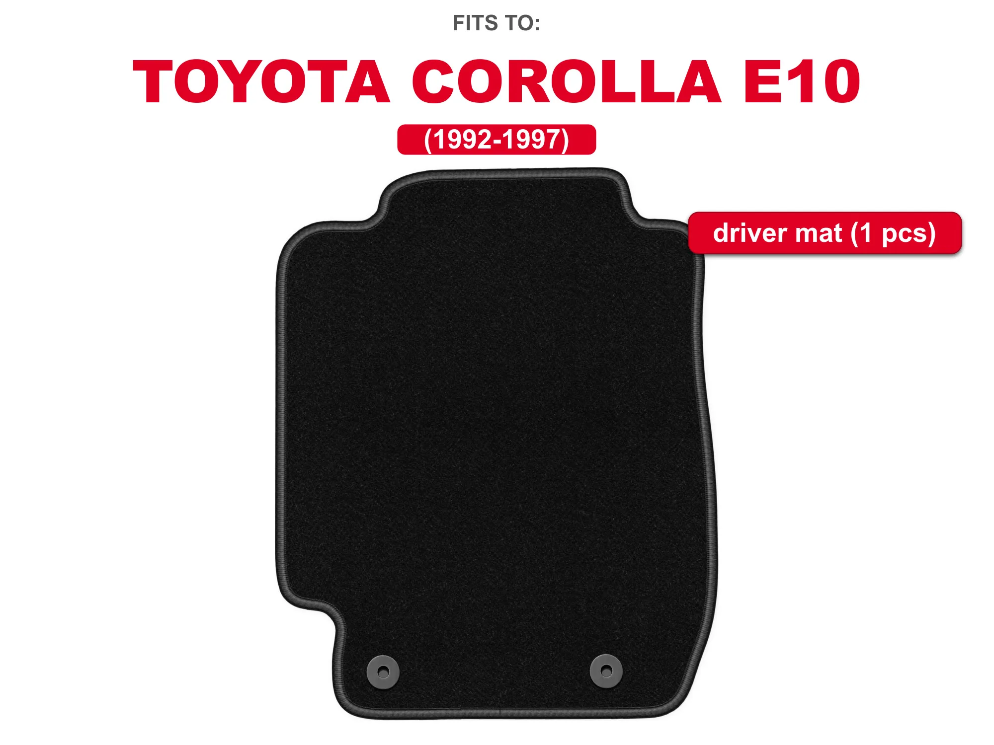 Zwarte velours bestuurdersvloermat voor: Toyota Corolla E10 1992–1997, 1-delige auto-voetruimtemat op maat gemaakt