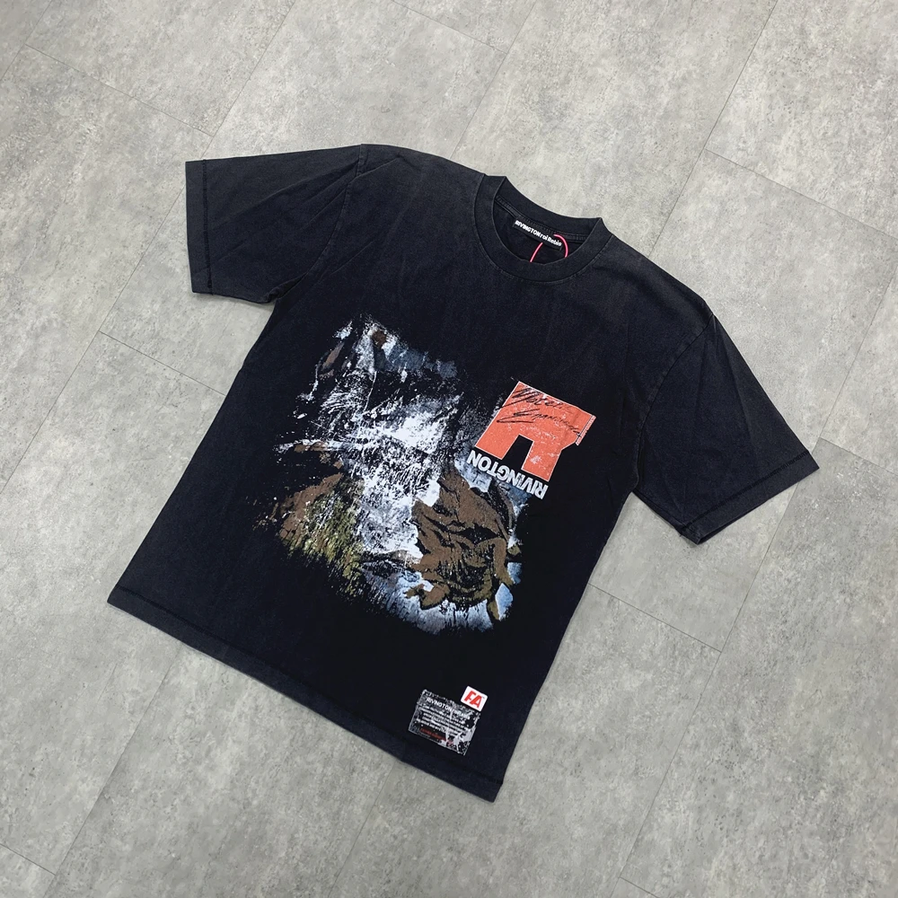 

Yao888 RRR123 Fashion Streetwear Casual Tee Tops Loose Oversize Vintage Washed Old Cotton HipHop Funny Graphics T Shirt For Men
