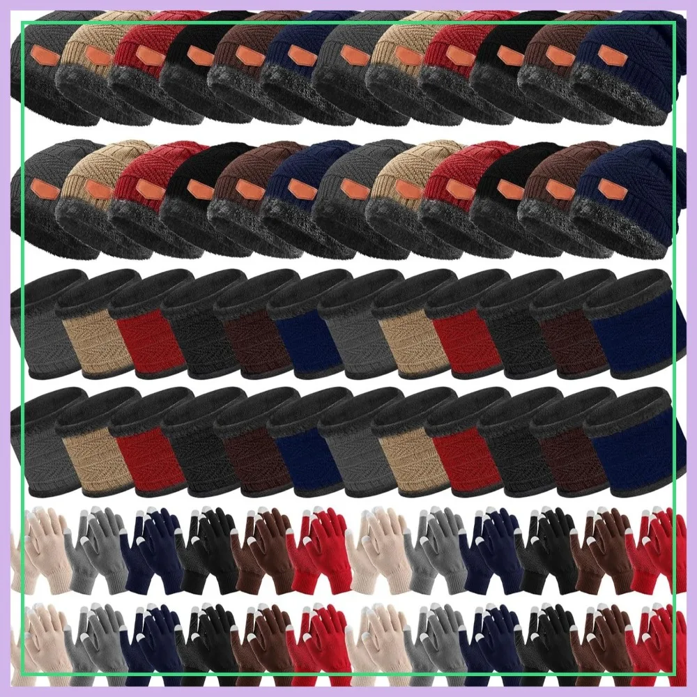 

72 Pcs Winter Hats Gloves Scarves Bulk for Homeless Fleece Lined Beanie Neck Warmer Women Men Multicolor