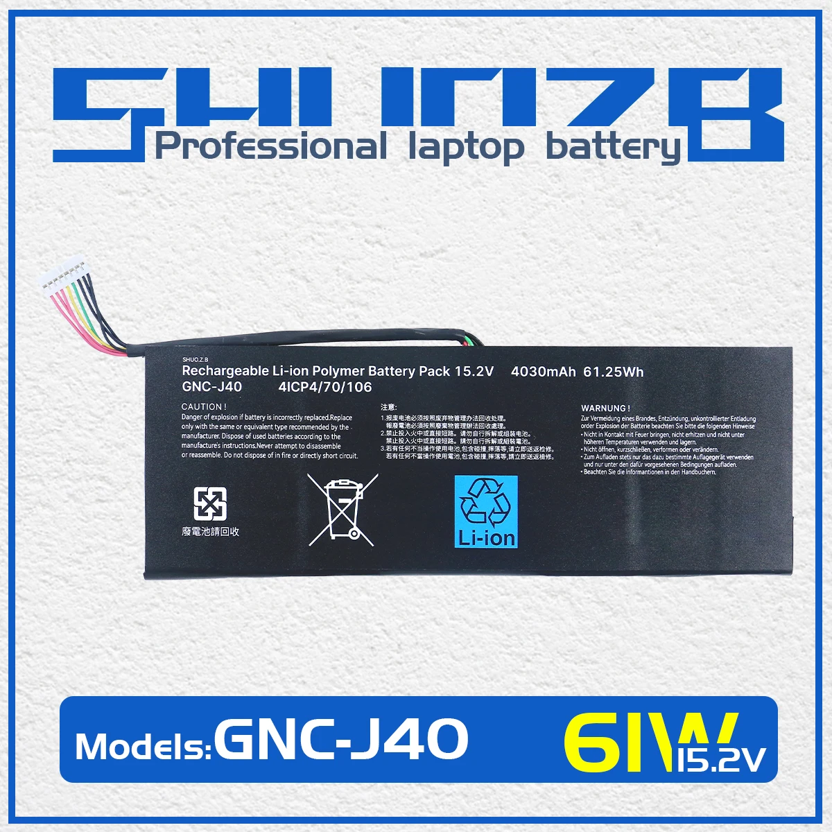 

SHUOZB GNC-J40 Laptop Battery For Gigabyte P34W P34K P34F P34G V2 V3 V5 V7 Series P34W V5 Xotic PC Edition 15.2V 61.25WH 4030mAh