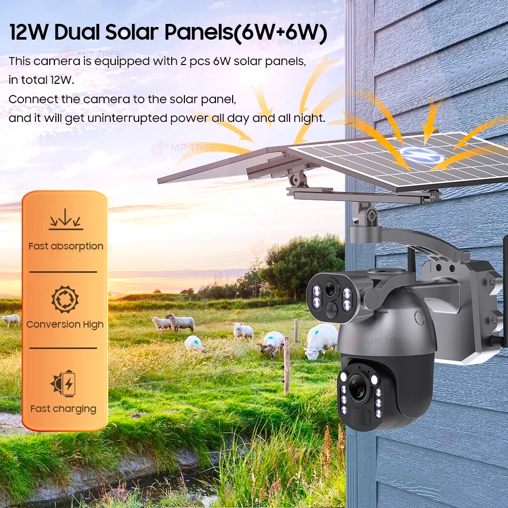 كاميرا Sim الشمسية 4G 10MP عدسة مزدوجة تتبع السيارات كاميرا الأمن الشمسية Ubox كشف الحركة كاميرا تعمل بالطاقة الشمسية 4g بطاقة Sim #4