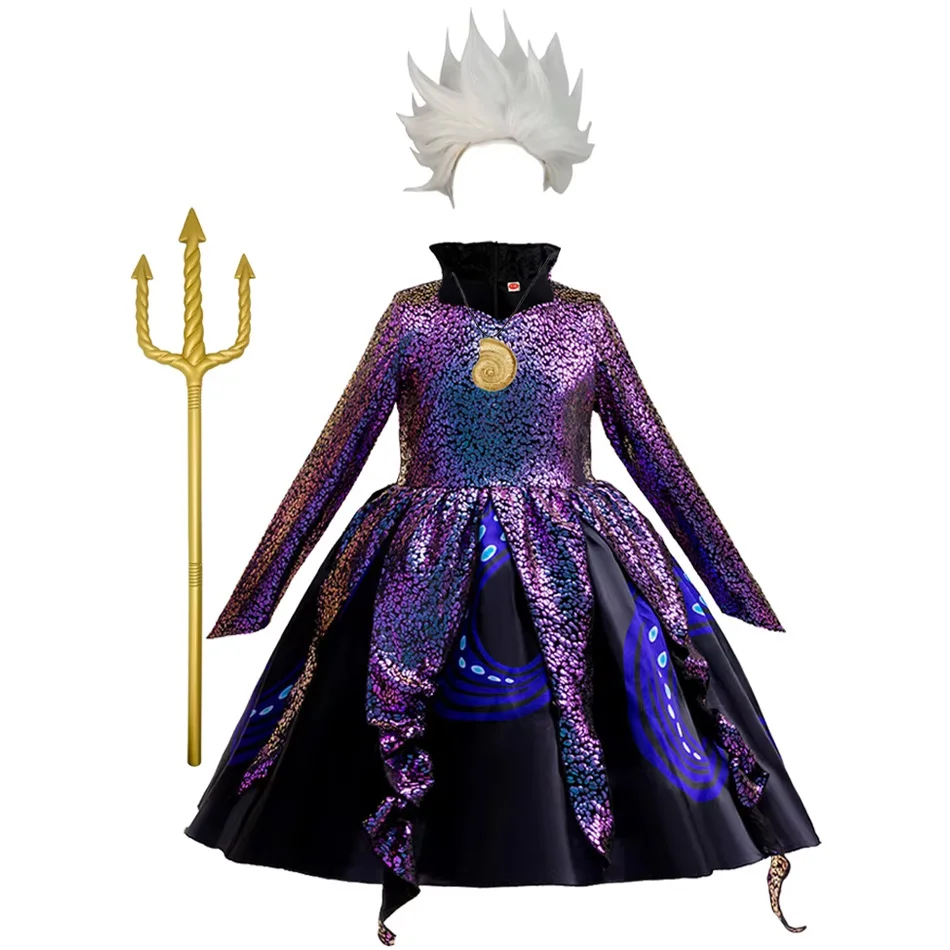

Ursula Costume Girls Dress with Tentacles Octopus Witch Costume Purple Glitter Mermaid Gown Halloween Cosplay Outfit