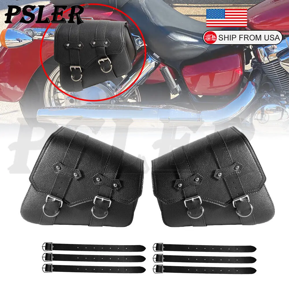 

2x Universal PU Leather Motorcycle Side Saddlebag BlackTool Luggage Saddle Bag For Harley Sportster XL 883 XL1200