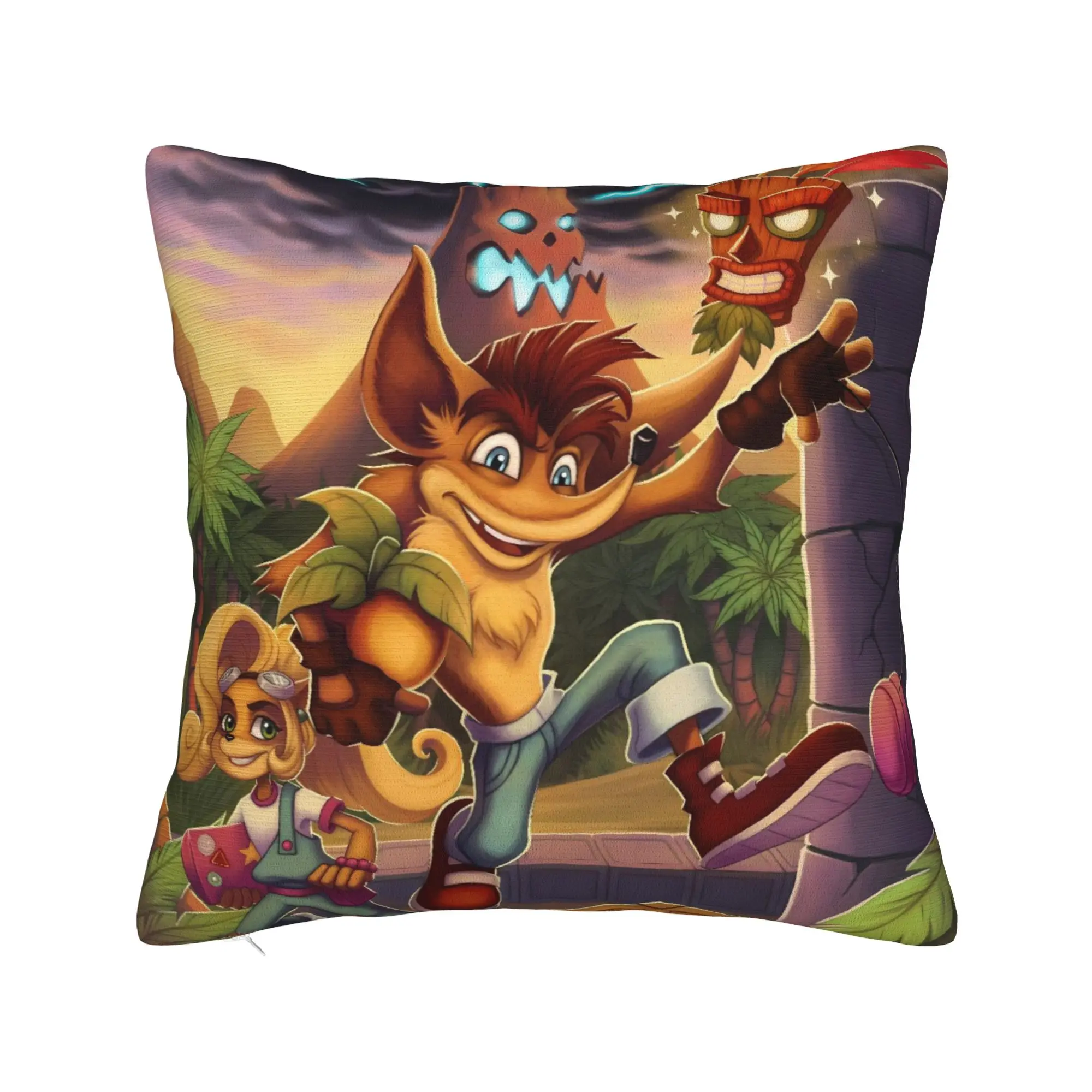 Pillow Case Crash Bandicoot Family Trip Soft  Pillow Cover For Sofa Couch Bed Living Room Vintage Pillowcases