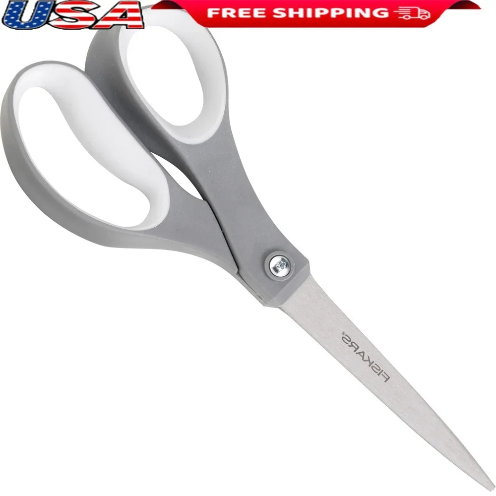 

Comfortable Scissors with Cushioned Grip Stainless Steel Blades Office Tasks Cutting Papers Boxes Contoured Design Recycled