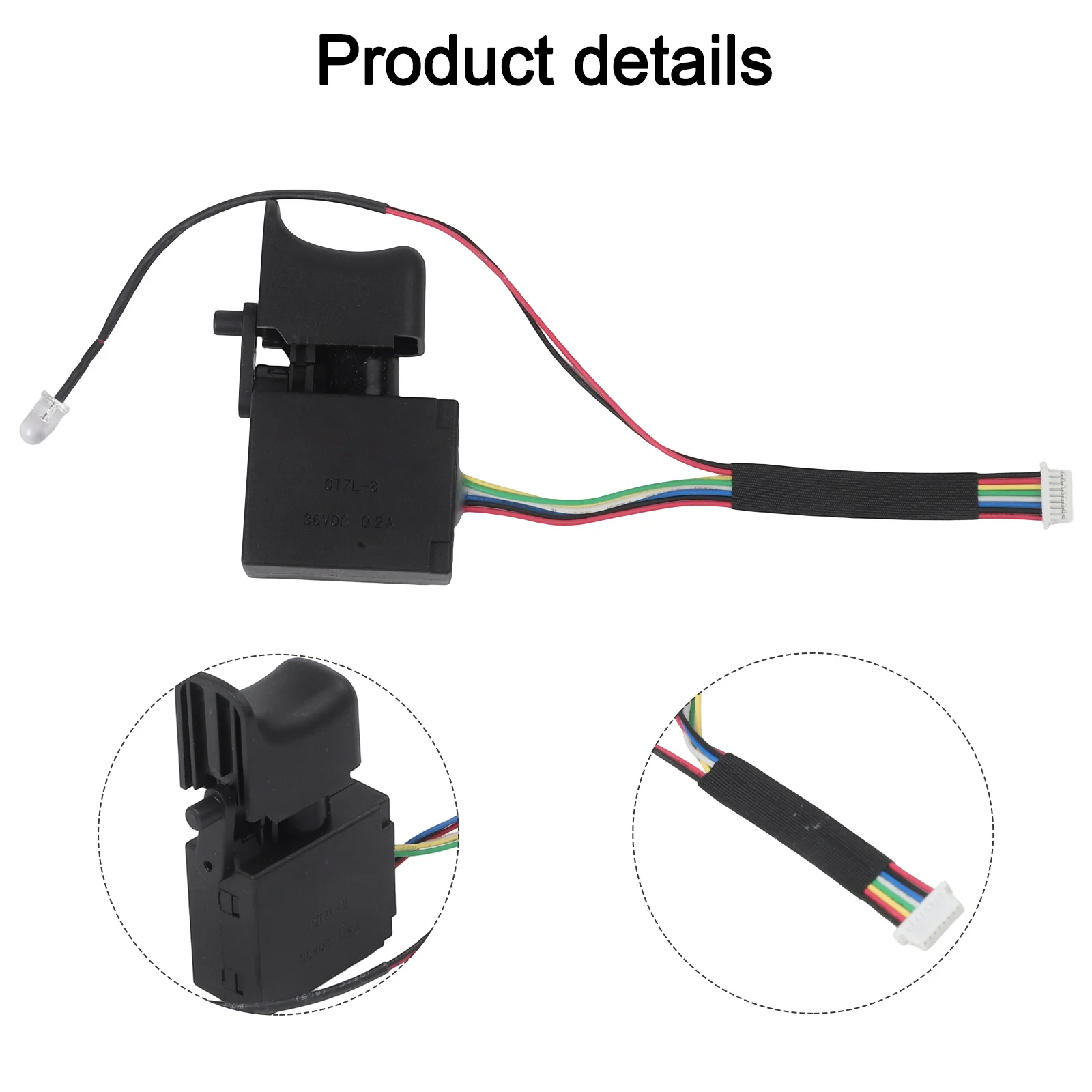 36V Cordless Tool Replacement Switch with Push Button Control and LED Light Designed for Electric Wrench Applications