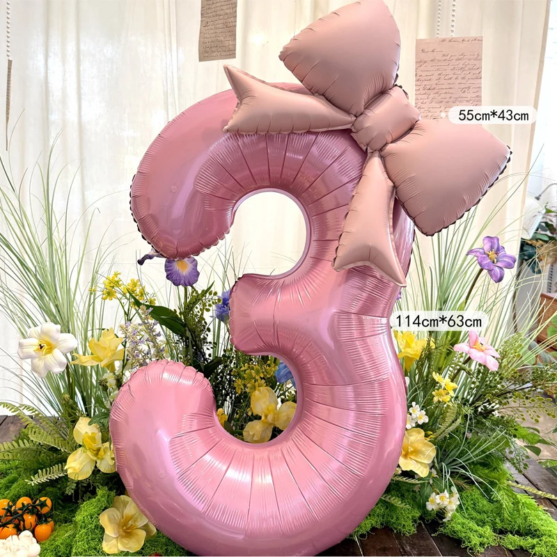 

40 дюймов большой матовый розовый воздушный шар с номером и бантом для украшения дня рождения, детский душ, реквизит для фотосессии на открытом воздухе для пикника