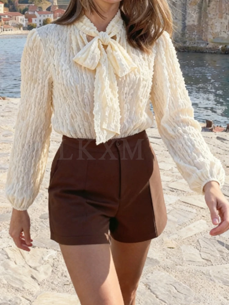 

Women Short Bodysuit 2025 Summer Autumn Women New Fashion Lace Splice Bow Decoration Short Jumpsuit Women Leisure Bodysuit