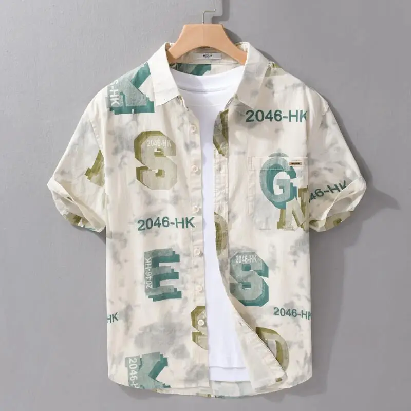 

Men's Short Sleeve Printed Letter Shirt Casual Top Fashionable Pocket Design Daily Wear Comfortable Fit Versatile Inner Wear