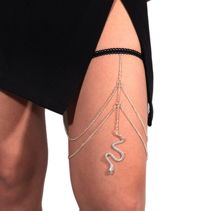 

Punk Leg Chain Garter Dangle Snake Long Tassel Thigh Chain Elastic Sexy Body Chain Jewelry Nightclub Party for Women