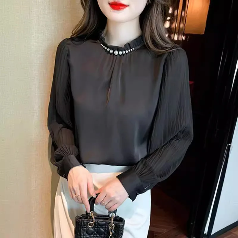 Nueva blusa de gasa de manga larga informal para mujer de otoño elegante Top de moda camisa elegante ZT97