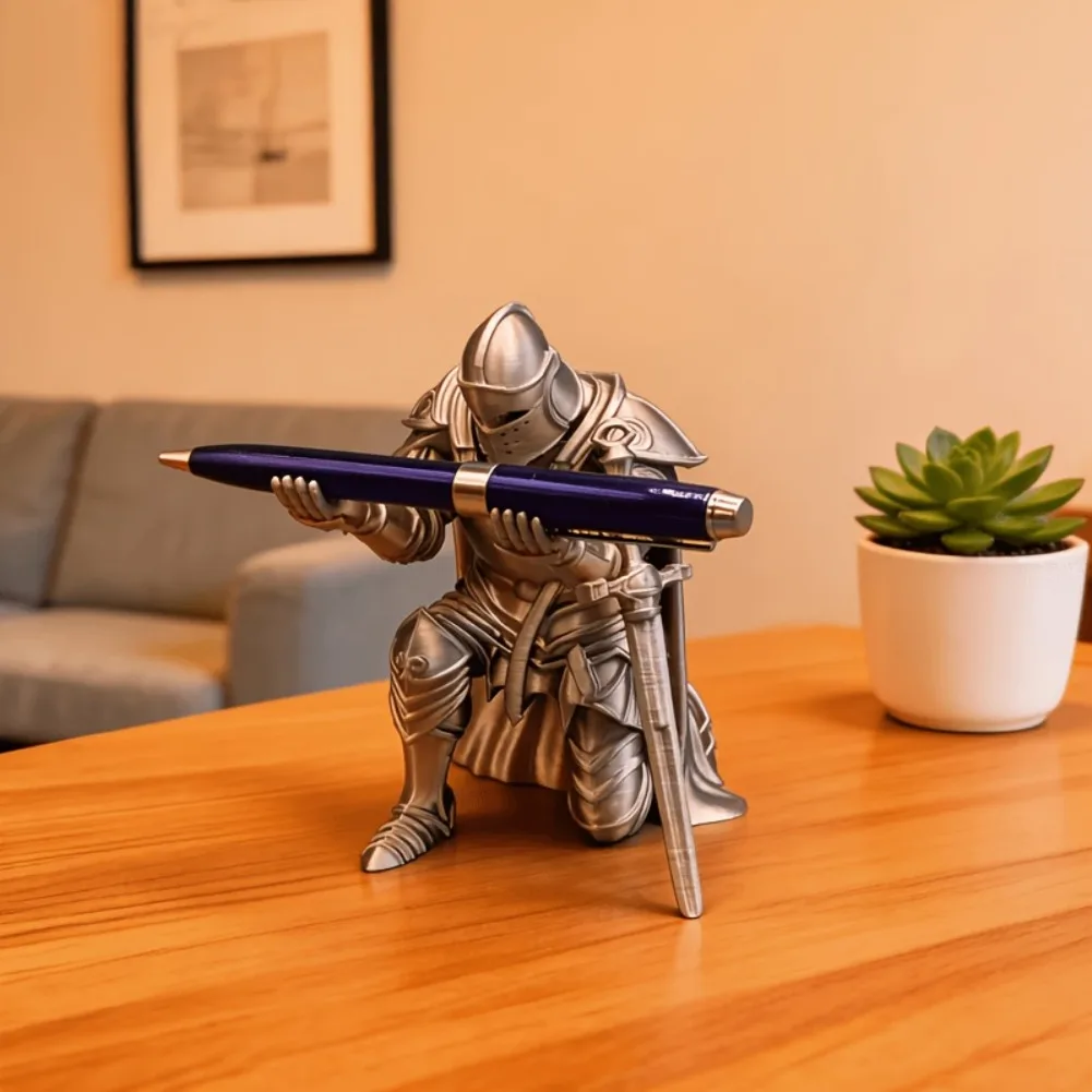 Creative Kneeling Knight Pen Holder 3D Printed Desk Organize