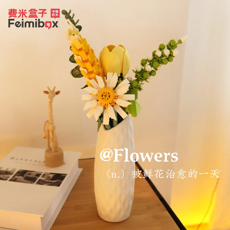 Forever Flower Bouquet Building Blocks Assembled Small Particles Model Desktop Ornaments Educational Toys Collection Gift