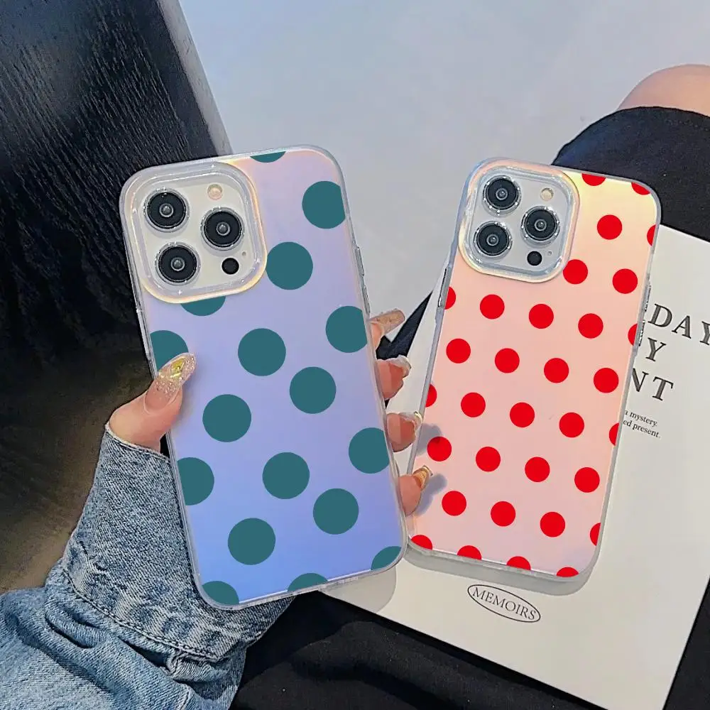 

Polka Dots Pattern Phone Case For iPhone 17 16 15 14 13 12 11 Pro Max Plus Transparent Aurora Laser Gradient Cover