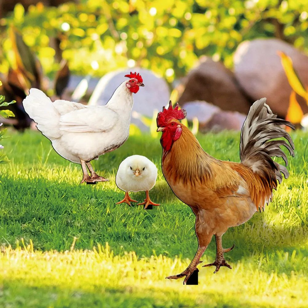 3Pcs Lifelike Acrylic Chicken Stake Garden Decor Yard Stake Lawn Ornament Outdoor Chicken Yard Sign Garden Animal Insert