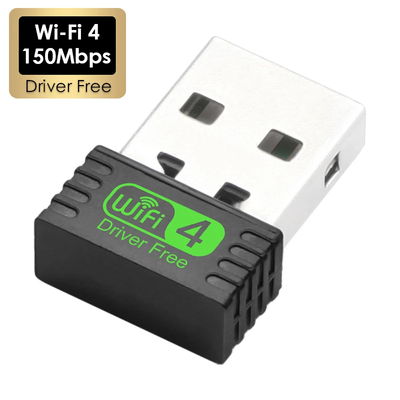 

150 Мбит/с без драйверов USB 2,0 адаптер беспроводной сетевой карты 2,4 ГГц Wi-Fi4 150 м приемник ключ для Win7/10/11 настольных портативных ПК
