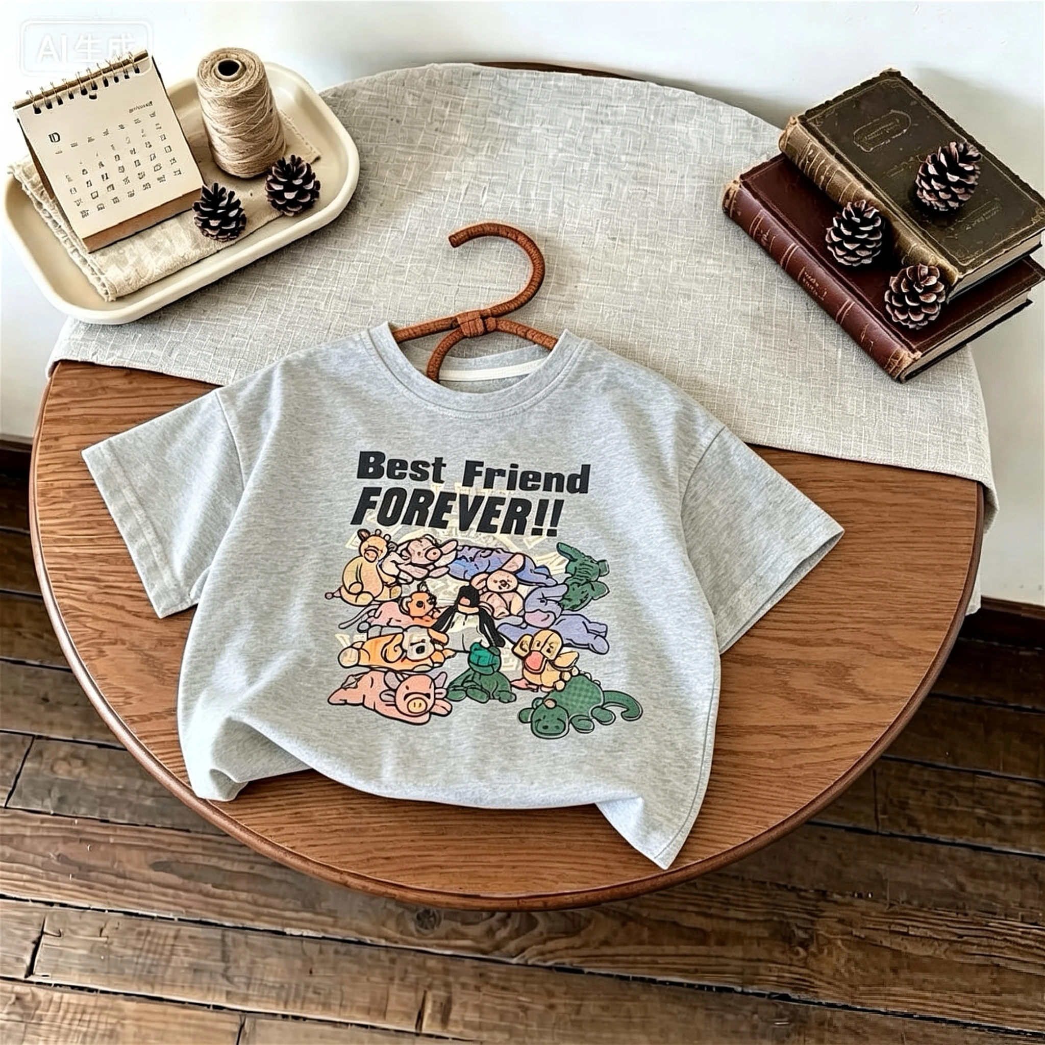 Boutique Children's Wear Short Sleeve Tees Tops Summer Clothing Printed Cartoon Round Collar Casual T-shirt Kids Clothes Tshirts